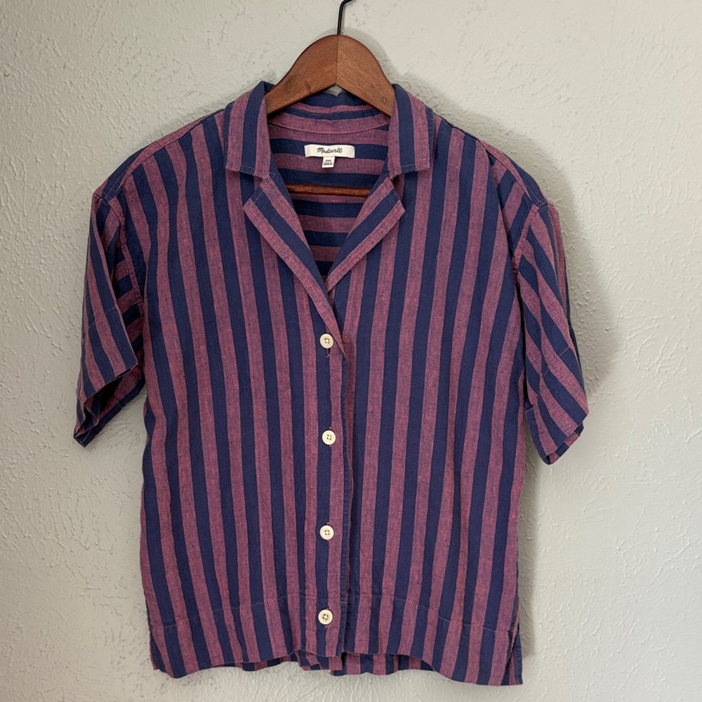 Madewell Linen Striped Button-Up Shirt